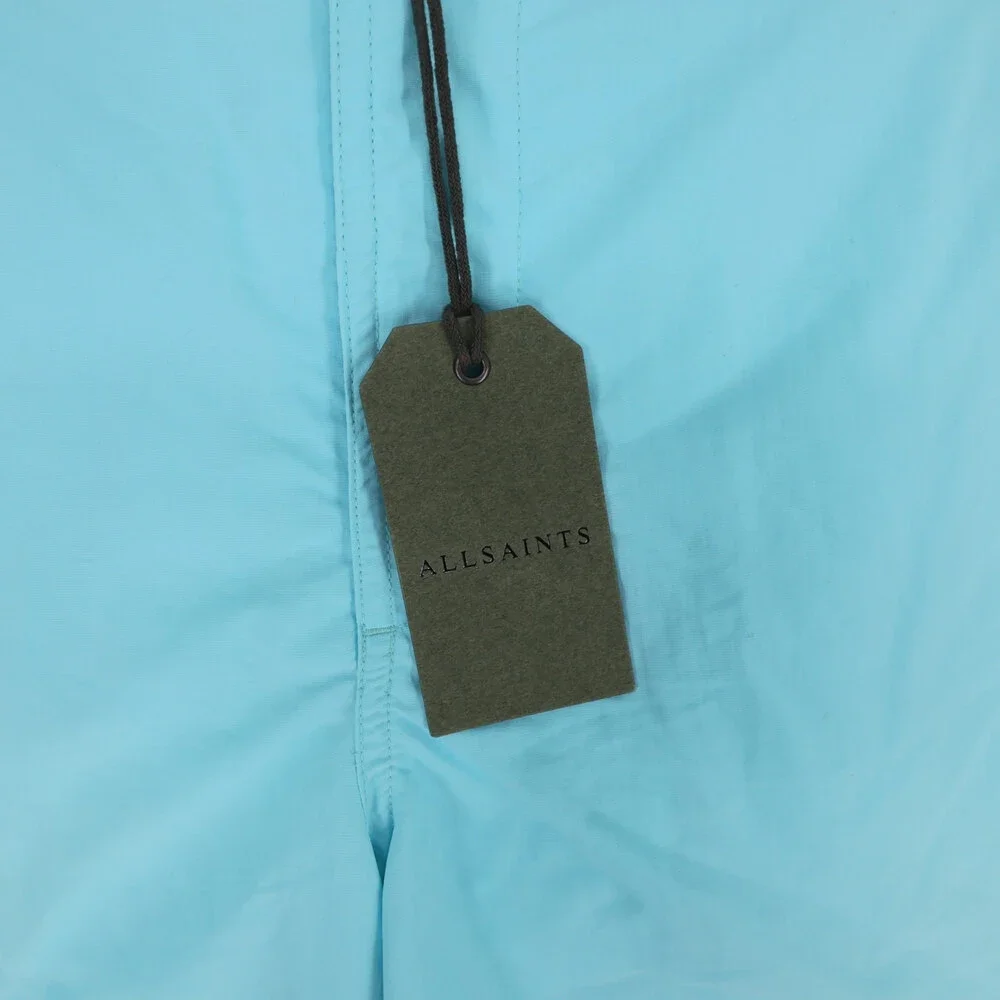 AllSaints Warden Swim Trunks Mens L Blue Ramskull Mesh Lined Elastic Waist